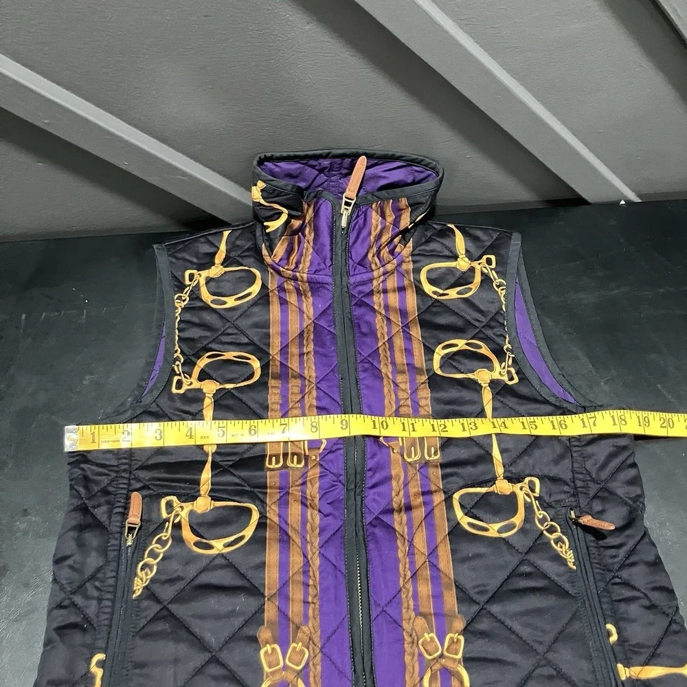 Ralph Lauren Womens Small Quilted Equestrian Bit Print Puffer Vest Full Zip